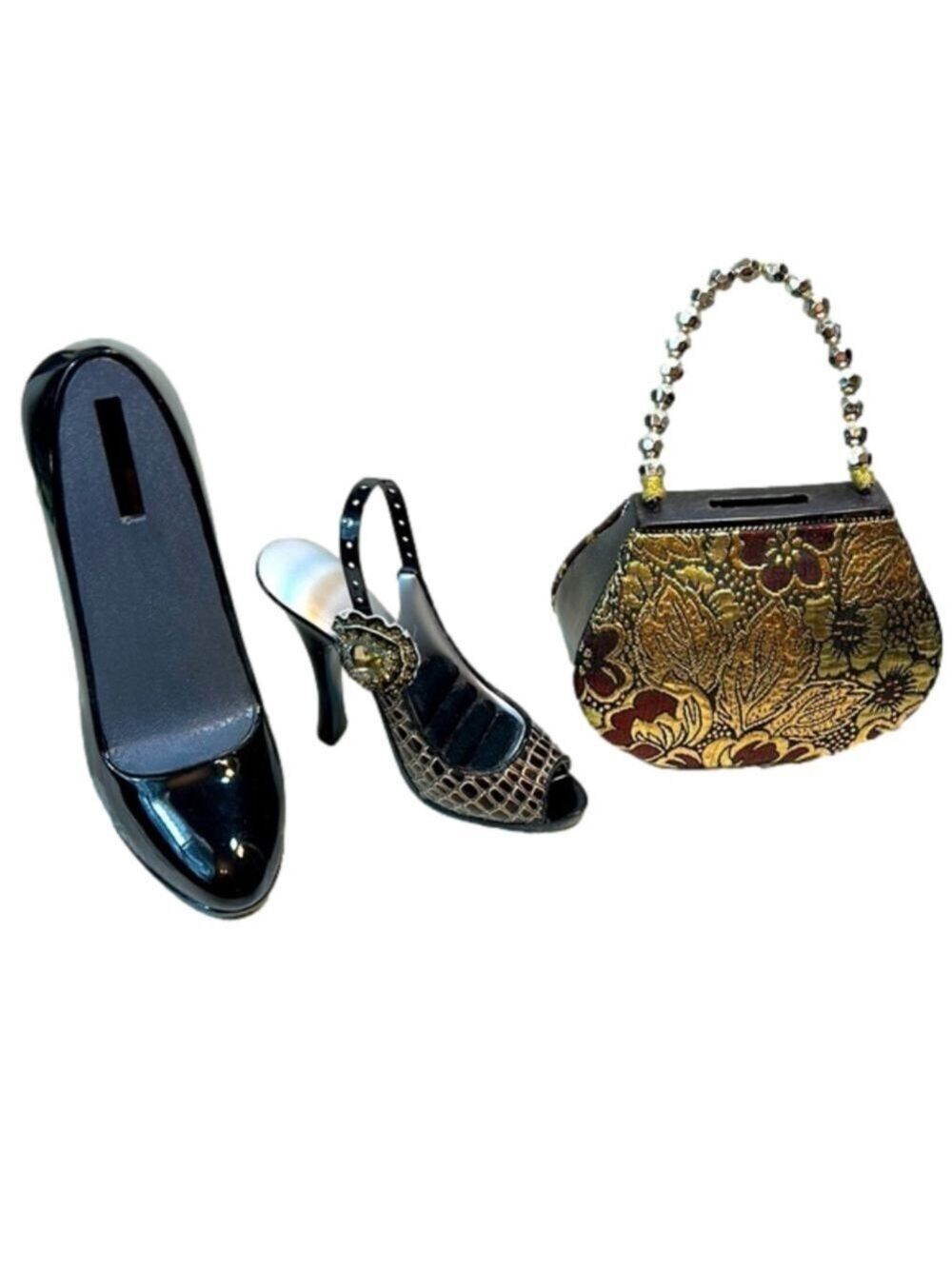 Set of 3 dresser accessories - coin purse/bank and ring holder